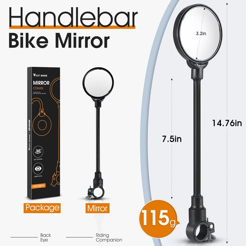West Biking Bike Mirror Handlebar Mount, Adjustable Rotatable Bicycle Rear View Safety Mirror