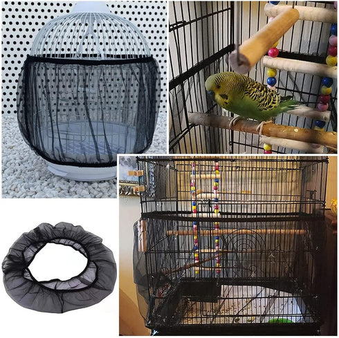 Bird Cage Seed Catcher, Mesh Guard Netting, Bird Cage Seed Guard Skirt for Round Square Cages (Black)