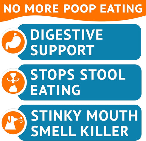 Chew No Poo - Coprophagia Treatment for Dogs, Natural Stool Eating Deterrent + Breath Aid, Probiotics & Digestive