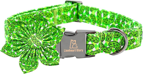 Lionheart Glory Green Dog Collar - Flower Print for Large Dogs, Cucumbers Spring Collar with Bows