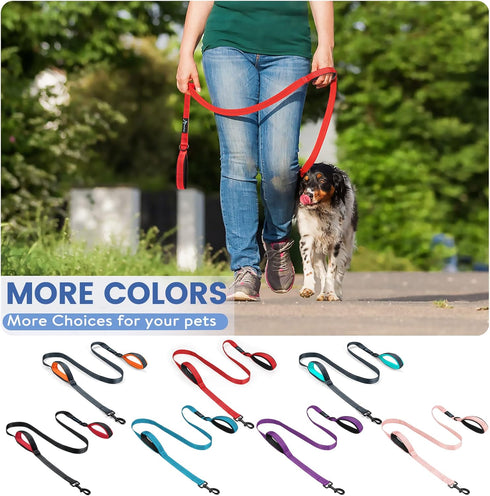 PuppyDoggy 6 ft Dog Leash for Large Medium Dogs, Reflective Stitching, 2 Traffic Padded Handles for Training.