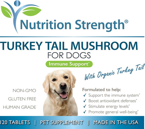 Turkey Tail Mushroom for Dogs, Supports Immune System, Gut Health, Antioxidant Activity - 120 Chewable Tablets