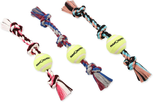 Mammoth Flossy Chews 12” Tug Toy with Standard Tennis Ball - Interactive Rope Toy for Medium Dogs