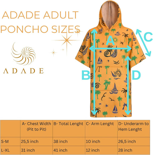 100% Unisex Surf Changing Poncho Turkish Cotton Hooded Drying Poncho with Pocket Quick-Drying, Lightweight