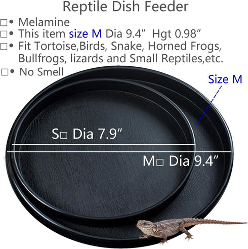 Reptile Water Food Dish Bowl Turtle Feeder Tortoise Feeding Dish Container (M, Black)