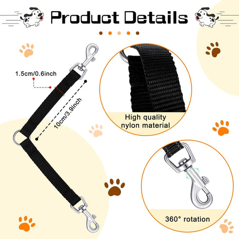 4 Pieces No Tangle Dog Leash Couplers Black Double Clip Leash for Dogs Two Clasp Dog Double Leashes 0.6 Inch Wide Heavy Duty Nylon Leash Splitter for Large Dogs Pet Walking Supplies, 4 Inch