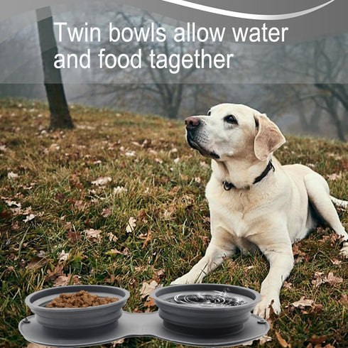 IFOYO Collapsible Dog Bowls, 2 in 1 Upgrade Foldable Travel Pet Food Bowl with Non-Skid Silicone Mat (Gray)