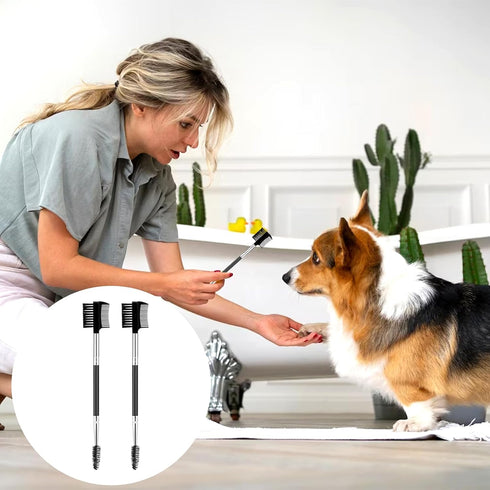 2 Pcs Double-Head Dog Tear Comb, Tear Stain Remover Brush for Dogs & Cats Grooming