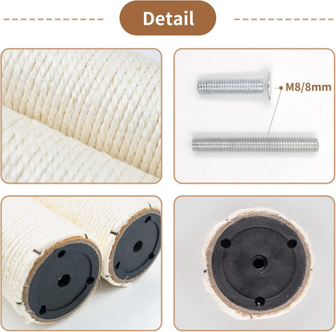 10" Cat Scratching Replacement Posts Sisal Spare Scratcher Refill Post for Cats Cube Tower Kittens Scratch Pole Perch Interactive Toys Furniture Accessories Tree 2 Pack Include M8 Screws White