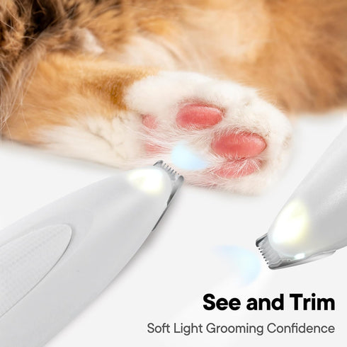 Dog Paw Trimmer with LED Light, Rechargeable Cordless Electric Grooming Clippers, Low Noise for Small Dogs and Cats