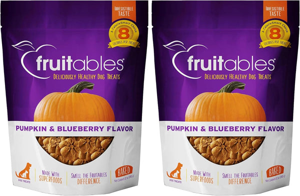 Fruitables Baked Dog Treats - Pumpkin and Blueberry Treats for Dogs - Healthy Low Calorie, 12 Ounces (2 Pack)
