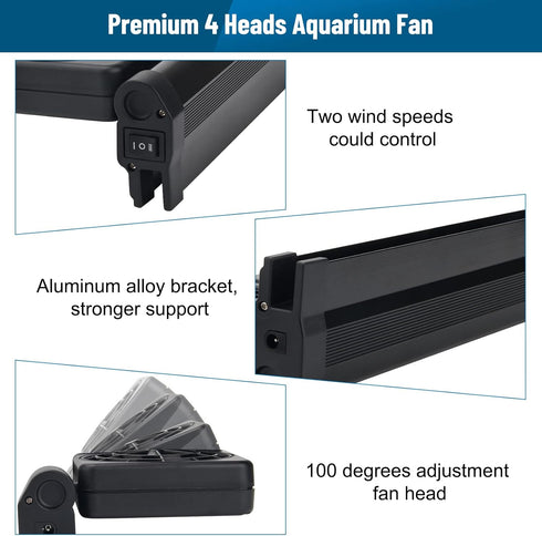 Aquarium Chillers Cooling Fan with 2 Wind Speed, Adjustable 2 3 4 Heads Fish Tank Cooling Fan (2 Head)