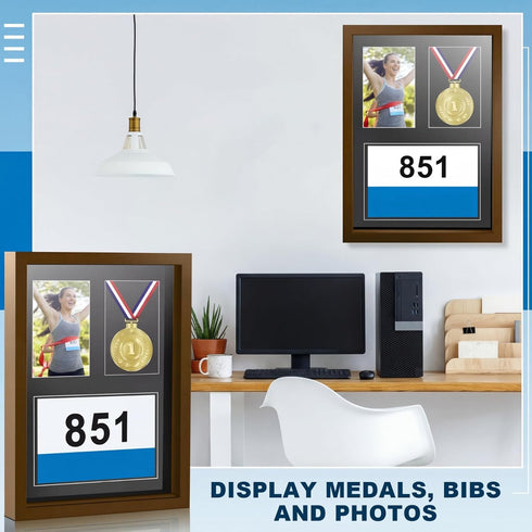 RattanView 3 1 17 12.5 Inch Medal Display Frame Shadow Box in Marathon Medal and Photo Display Frame Case x Wood Award