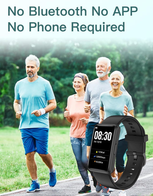 HUAKUA Fitness Tracker, No Bluetooth or APP Needed, IP68 Waterproof Fitness Watch for Men Women Parents
