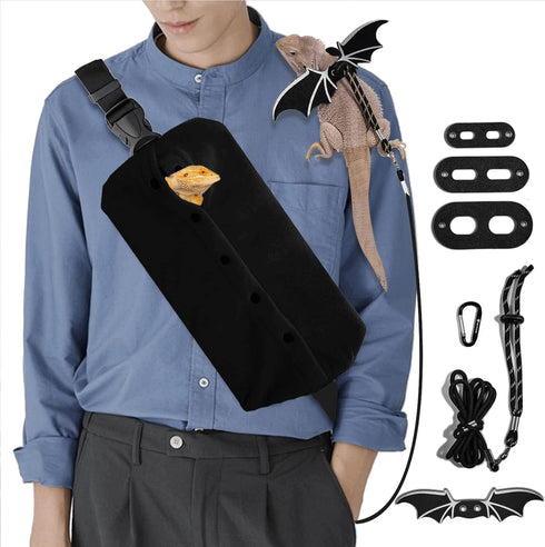 Adjustable Lizard Leather Leash Harness, Bearded Dragon Carrier Sling for Outdoor Travel