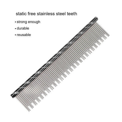 Pet Comb Dog Grooming Tool with Long and Short Teeth for Comfortable Pet Hair Removal, Black