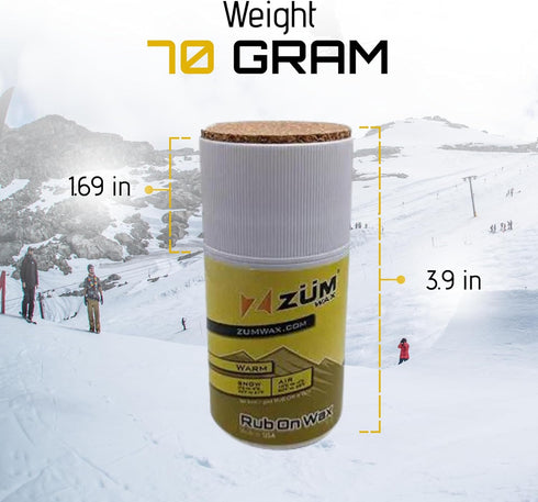 ZUMWax Rub-On Ski/Snowboard Wax 70g, WARM Temperature, Easy Cork Applicator, Made in USA