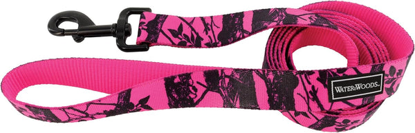 Water & Woods Blaze Patterned Dog Leash, 1" x 6', Neon Pink Tree, Comfortable Handling with Bolt Swivel Snap