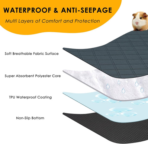 4 Pack 24" 18" Guinea Pig Cage Liners Washable Super Absorbent Guinea Pig Bedding Waterproof Reusable Guinea Pig Pee