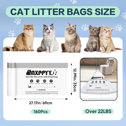 NXPPYY 160 Count 4/5, 10-12 25.19" 15.7" Cat Litter Box Liners for Litter Box Robot Cat Litter Bags for Automatic