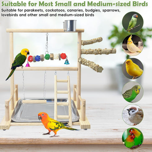 kathson Bird Playground Parrot Perch Stand Toys, Birds Wood Play Gym Activity Center Exercise Playpen Ladder Swing