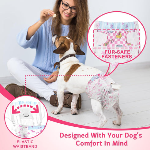 40pcs, Dono Disposable Dog Diapers Female Doggie Diapers for Puppy Dogs and Cats in Heat with Cute Design, Pink, XXS