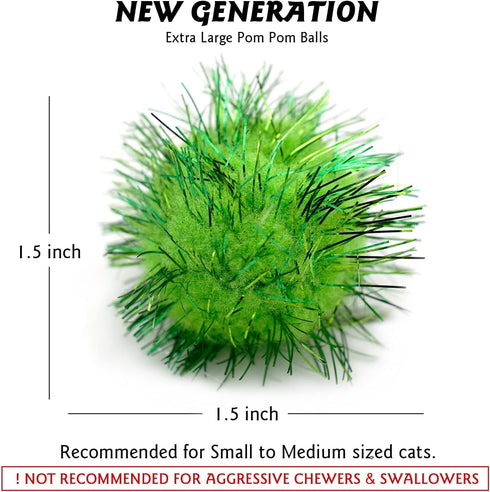 1.5 INCH Extra Large Cat Toy Balls, Sparkly Glitter Chase Pom Pom Balls