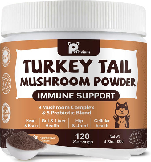 Mushroom Supplement with Probiotics for Dogs & Cats, Turkey Tail Mushroom for