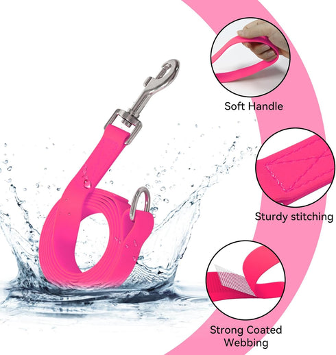 Waterproof Dog Leash, 5/6 FT Durable Odor-Proof Dog Leashes with Strong Metal Hooks Fits Small Medium or Large Dogs (Pink, 6FT - 1 inch Width)