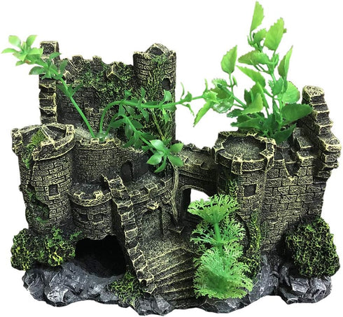 Aquarium Medieval Resin Castle Decorations - Realistic Castle Decoration Accessories, Shelter for Betta Fish