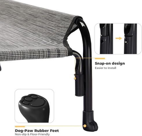 Veehoo Elevated Dog Bed, Medium Black Silver, Cooling Camping Raised Pet Bed with Slope Headrest, Washable, CWC2204