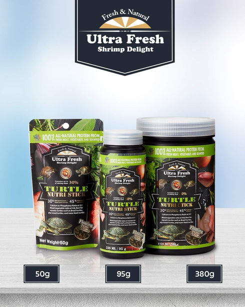 Ultra Fresh Turtle Nutri Stick, Wild Sword Prawn, Calcium & Vitamin D Enriched Turtle Food, 3.35 oz