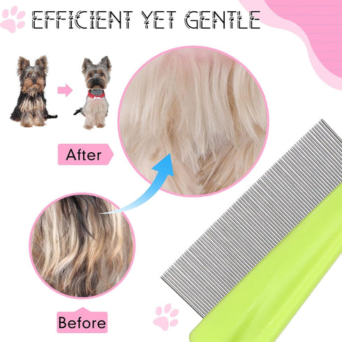 10 2 Pcs Flea Comb for Dogs and Cats Flea Remover Tool with Stainless Steel Metal Teeth for Detangling Grooming Kit