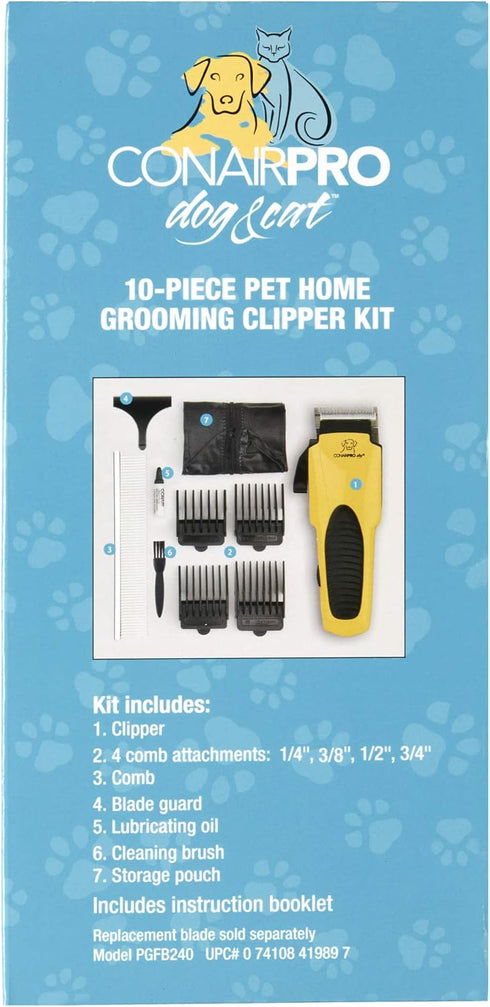 CONAIRPROPET Pet Grooming Kit with Clippers, 10-Piece Set for At-Home Grooming