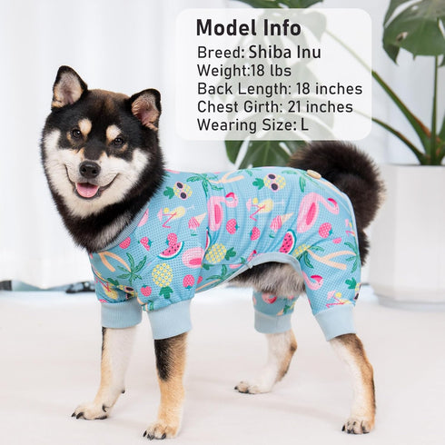 KYEESE Dog Pajamas for Summer, Lightweight Pet Onesie Mesh Pjs for Medium Dogs, Comfy Sun-Protective Flamingo Pattern