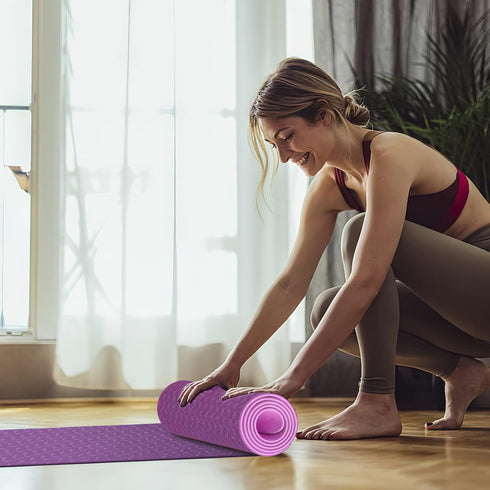 QMKGEC Yoga Mat 1/3 inch, 8mm TPE Non-Slip Extra Thick Eco-Friendly Exercise Mats for Yoga Workout Pilates for Men Women