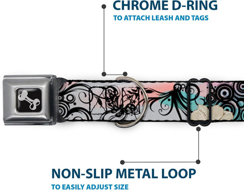 Buckle-Down Seatbelt Buckle Dog Collar - Flowers w/Filigree Pink, 1" Wide, Fits 11-17" Neck