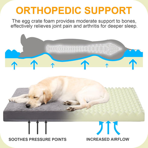 KSIIA Orthopedic Dog Bed, Waterproof for Large Dogs, Deluxe Plush Washable, 41 x 27 Inch, Dark Gray