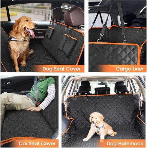 Giomoc Hammock 4 Dog Car Seat Cover for Back Seat, Waterproof Seat Protector Scratchproof Pet with Bags Side Flaps