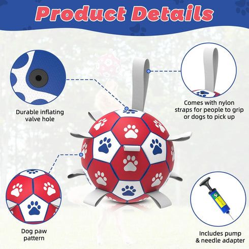 Diman 9 Nylon Straps Dog Soccer Ball, Interactive Tug of War Toy for Medium & Large Dogs, 7 Inch Birthday Gift