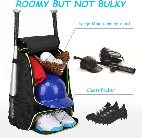 Youth Baseball Bag - Bat Backpack for Softball & T-ball Gear with Separate Shoe Compartment
