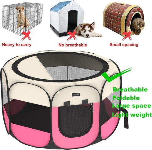 8-Panel Portable Pet Puppy Dog Cat Playpen, Indoor/Outdoor Puppy Pen with Shade Cover & Travel Bag - Waterproof Dog Cat