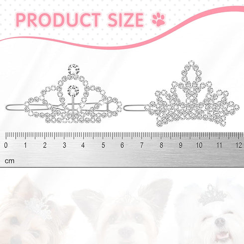 MTLEE 2 Pieces Dog Tiara Crown Hair Clips Clear Crystal Rhinestone Hair Barrettes Pet Crown Hair Clips Girls Puppies Barrette for Pet Dogs Grooming Hair Costume Accessories (Silver)