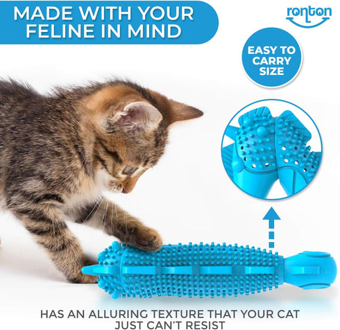 Ronton Cat Toothbrush Catnip Toy, Durable Hard Rubber Dental Care, Interactive Chew Toy (1 Pack - Seahorse)