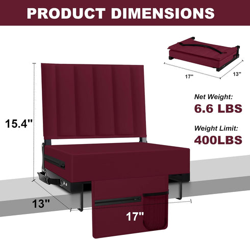 Red(1pcs) Aliphon Stadium Seat for Bleachers with Back Support and Cushion, Bleacher Seats with Shoulder Strap and Cup