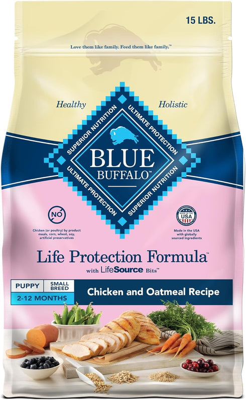 Blue Buffalo Life Protection Formula Small Breed Puppy Dry Dog Food, Chicken & Oatmeal Recipe, 15 lb Bag