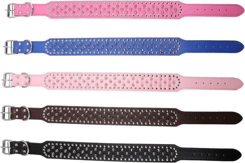 Hoot PU Leather Adjustable Spiked Studded Dog Collar 2" Wide 25 Spikes (XS Neck 15"-18", Black)
