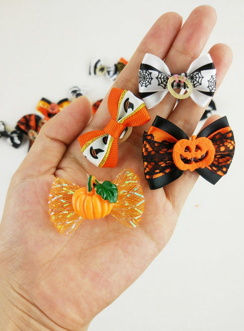 50pcs/Pack Pet Dog Cat Halloween Hair Bows, Rhinestone Puppy Grooming Bows with Rubber Bands
