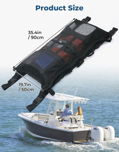 KEMIMOTO T-Top Storage Bag, Waterproof Boat Life Jackets Bag for 4 Fishing Rods with Mesh Pockets