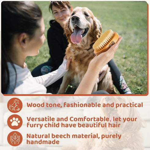 Suclain 2 Pcs Dog Cat Bristle Brush for Shedding, Soft Oval Palm Beech Brush with Boar Bristles for Dogs and Cats